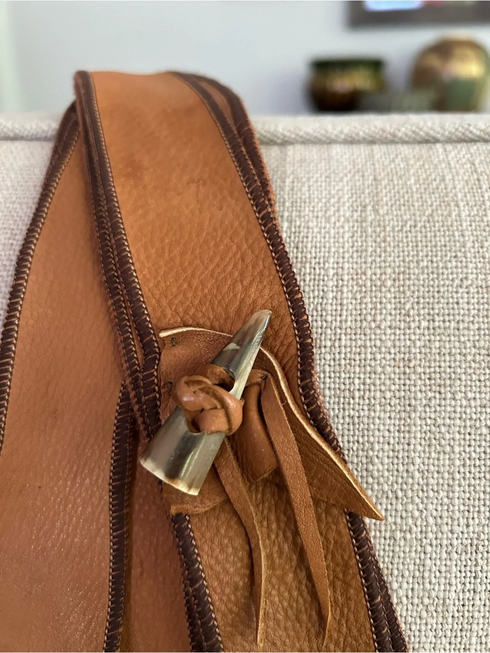 Artisan Leather Brown Belt with Stone Tassels